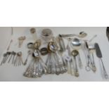 A tray lot of EP - tankard, loose cutlery, purse and a pair of silver brushes Condition Report: