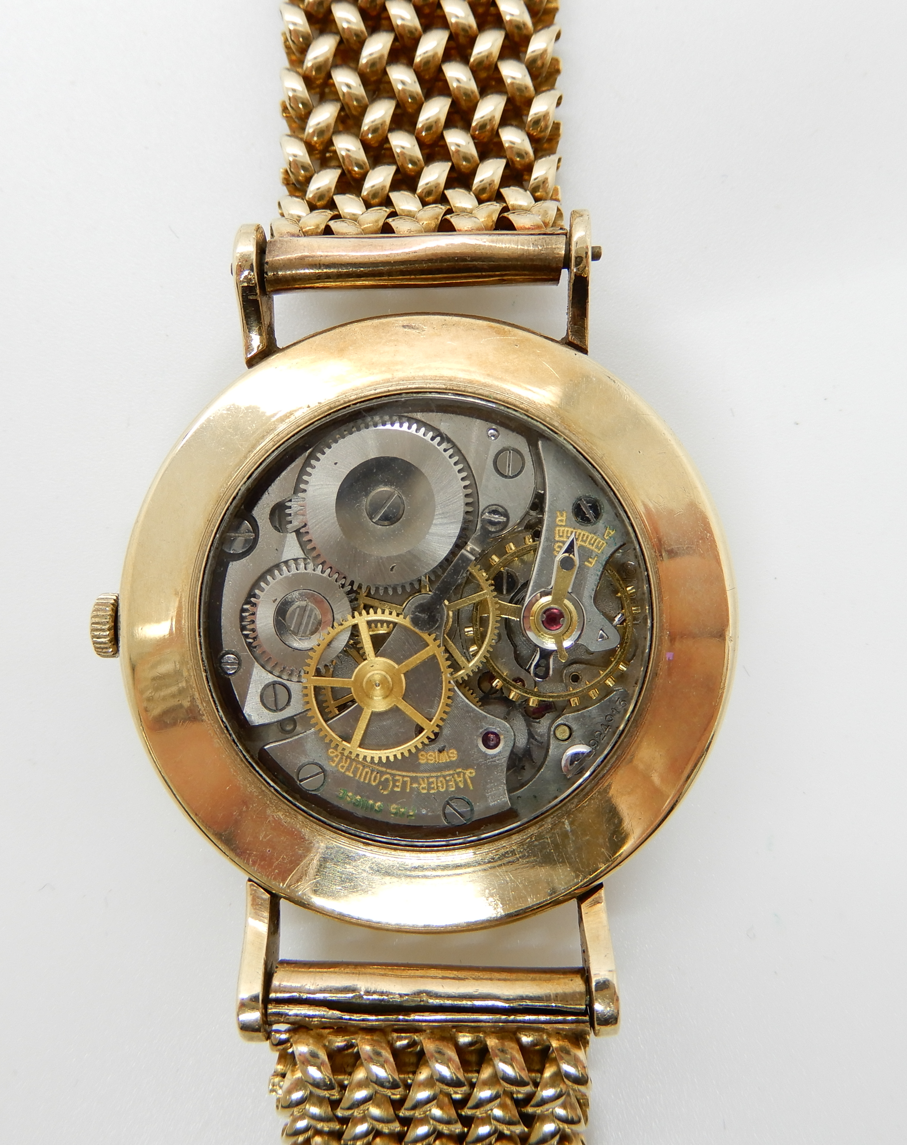 A 9ct gold Jaeger Le Coultre skeleton back gents wristwatch, movement stamped with the number - Image 2 of 3