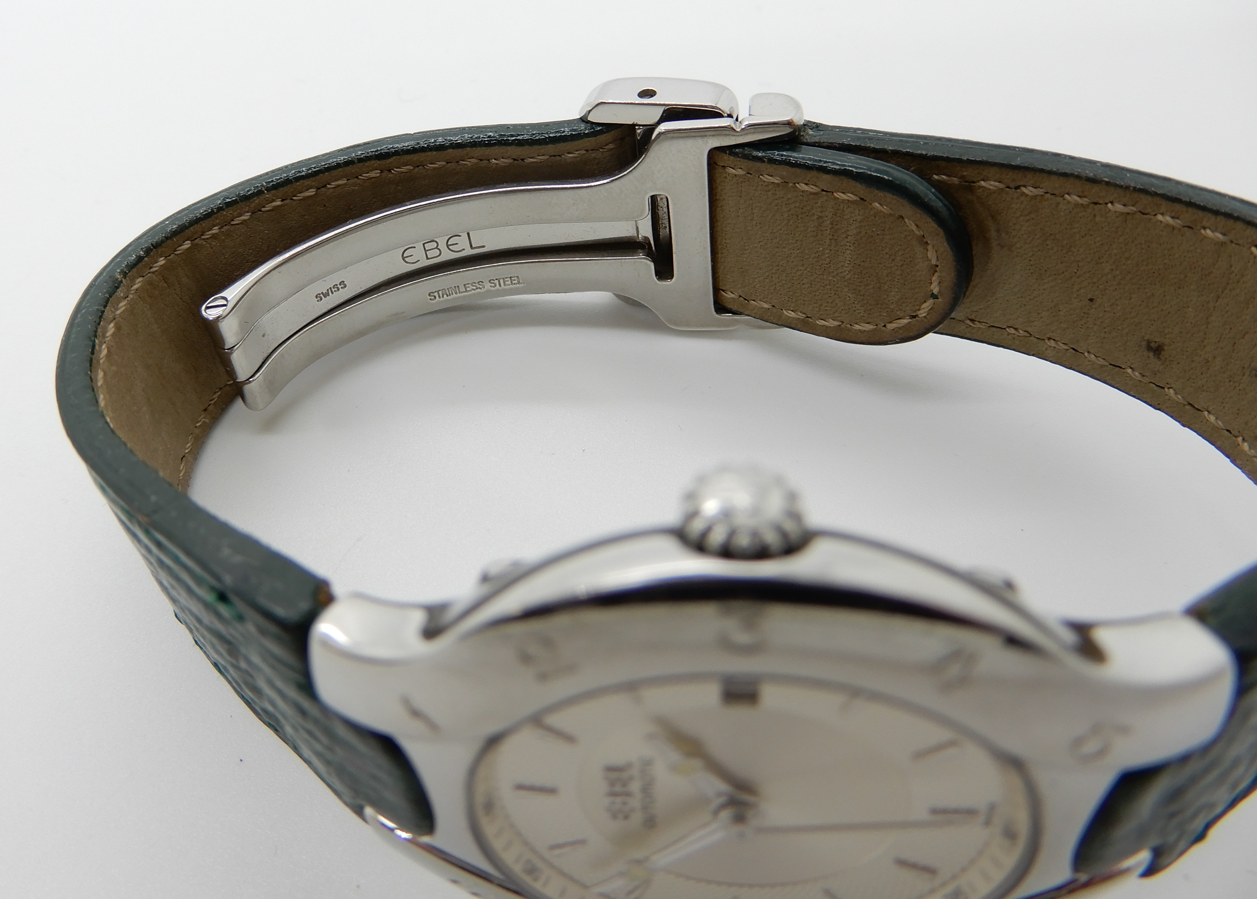 A gents stainless steel Ebel Lichine automatic wristwatch with a green leather strap Numbers stamped - Image 3 of 4