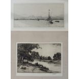 FOLIO OF UNFRAMED ETCHINGS and prints including LANGMEAD etching (a lot) Condition Report: Available