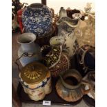 A Carlton Ware nasturtium decorated biscuit barrel, a pottery Royal Rose pattern ewer, Denby jug etc