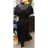 Victorian black silk and lace lady's dress Condition Report: some staining under arms.