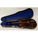 A two piece back viola 39cm with a viola bow and case (3) Condition Report: Available upon request