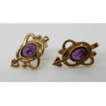 A pair of 9ct gold Glasgow girls style stud earrings set with amethyst, made by Shetland Silver
