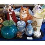 Mdina glass vase, Large Beswick ginger cat, Royal Worcester figure of the Queen Condition Report: