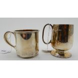 A lot comprising a silver christening mug, Sheffield 1943 and a sterling silver mug, 211gms