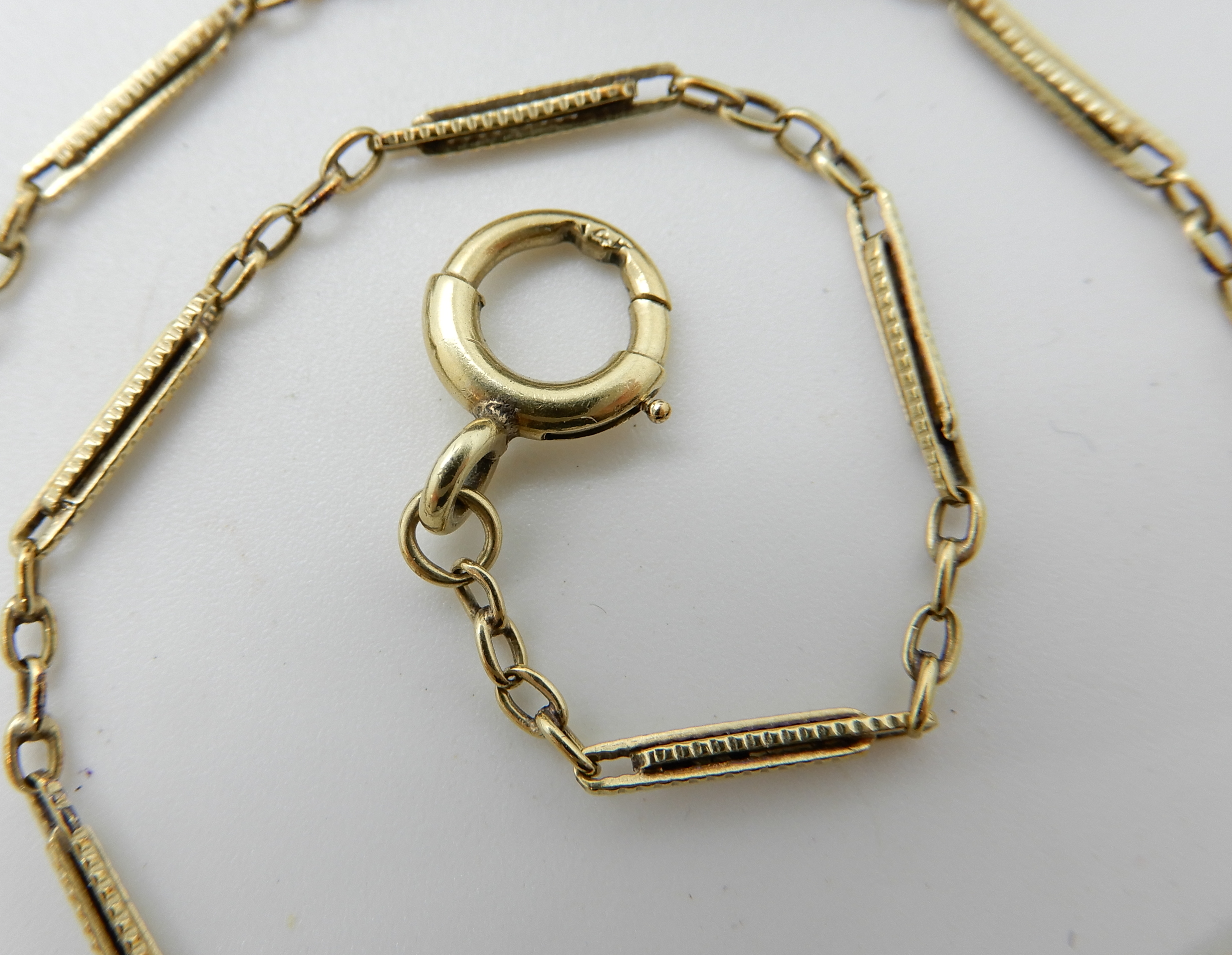 A 14k gold fancy watch chain, length 36cm, weight 4.3gms and two fob watches one of them continental - Image 2 of 5