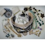 Statement diamante necklaces, strings of cultured pearls, and other items Condition Report: Not