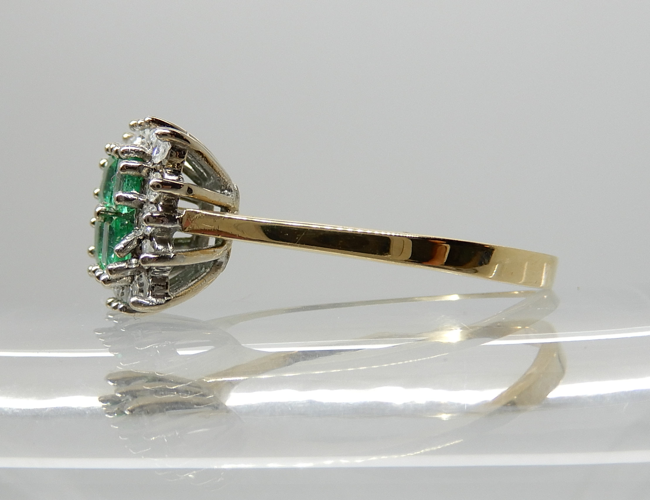 An 18ct gold four square emerald and diamond cluster ring, size O1/2, weight 3.3gms Condition - Image 3 of 3