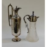 A lot comprising a glass and silver plate claret jug and a silver plated wine ewer (2) Condition