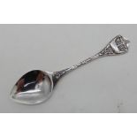 An Iona silver jam spoon by Alexander Ritchie, Chester 1907, with heart shaped bowl and Viking