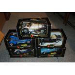 Five Bburago 1:18 scale die cast models in original boxes and collection of other models Condition
