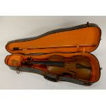 A two piece back violin 35.5cm with bow and case (3) Condition Report: Available upon request