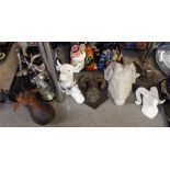 Assorted resin metal and pottery animal wall heads Condition Report: Available upon request