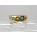 An 18ct gold turquoise and pearl ring, dated Chester 1897, size P1/2, weight 3.6gms Condition