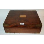 A Victorian mahogany and brass bound campaign style writing slope, 38cm wide Condition Report: