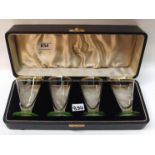 A box set of four liqueur glasses each etched with a cockerel Condition Report: all in good