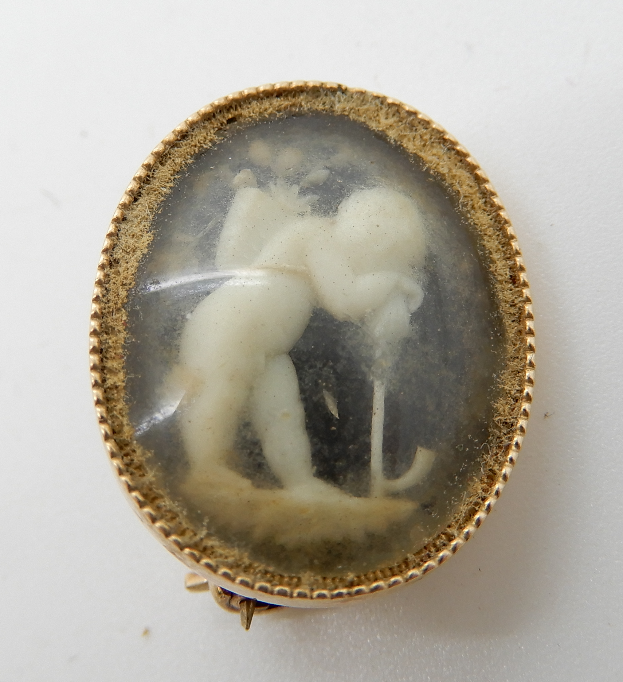 A yellow metal mourning brooch depicting a cherub dimensions 2cm x 1.5cm, weight 2.6gms and a 9ct - Image 4 of 4