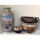 A large Japanese vase, pot and cover, jardiniere planter Condition Report: Available upon request