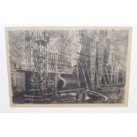 JOHN FERGUSON ROSS Clydeside Shipyard, signed, lithograph, 4/12, dated, 1934, 40 x 60cm Condition