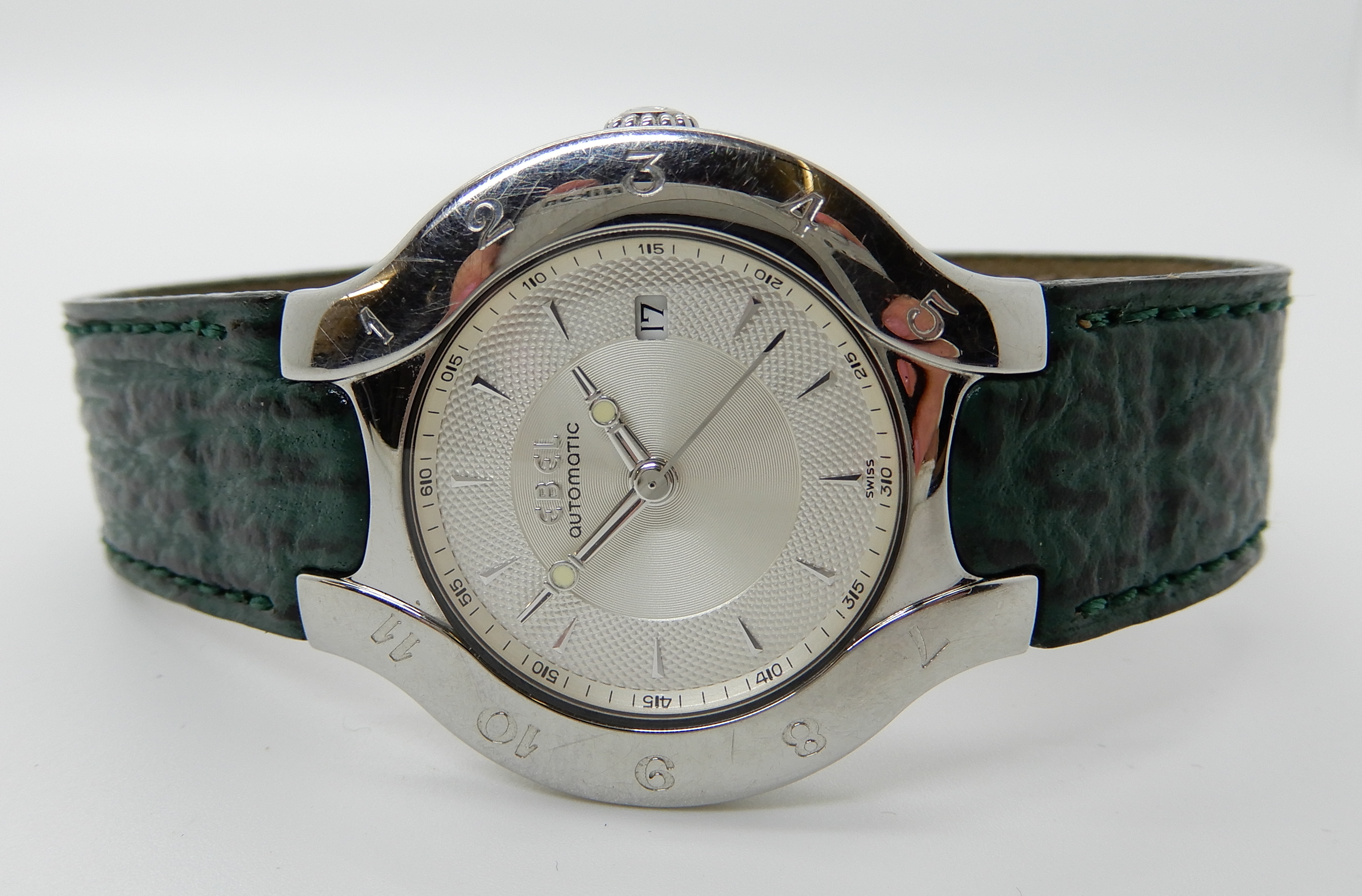 A gents stainless steel Ebel Lichine automatic wristwatch with a green leather strap Numbers stamped - Image 2 of 4