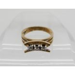 A 9ct retro three stone diamond ring, size O, weight 3.8gms Condition Report: Available upon