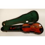 A two piece back violin 36cm with label to the interior " Giovan paolo Maggini brescia 1687" with