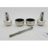 A lot comprising a four piece silver condiment set, Birmingham 1932 and a silver pencil holder,