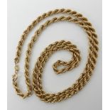 A 9ct gold rope chain, length 62cm, weight 9.7gms Condition Report: Available upon request