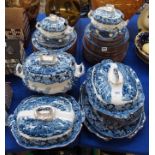 An extensive Davenport blue and white transfer printed dinner service decorated with pastoral