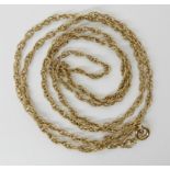 A long 9ct gold rope chain length 76cm, weight 12.5gms Condition Report: Available upon request