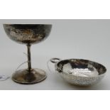 A lot comprising a small silver trophy cup, Chester marks, in the form of a champagne saucer,