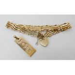 A 9ct gold gate bracelet and a 9ct ingot pendant, combined weight 8.5gms Condition Report: