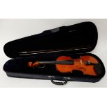 A one piece back violin 34.5cm by Primavera with a bow and case (3) Condition Report: Available upon