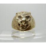 A 9ct gold gents tiger ring with diamond set eyes, size U, weight 8gms Condition Report: Available