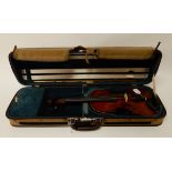 A two piece back violin 35cm with label to the interior " Luigi Salsedo fecit Italia anno 1932"