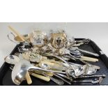 A tray lot of EP - sauceboat, loose cutlery etc Condition Report: Available upon request