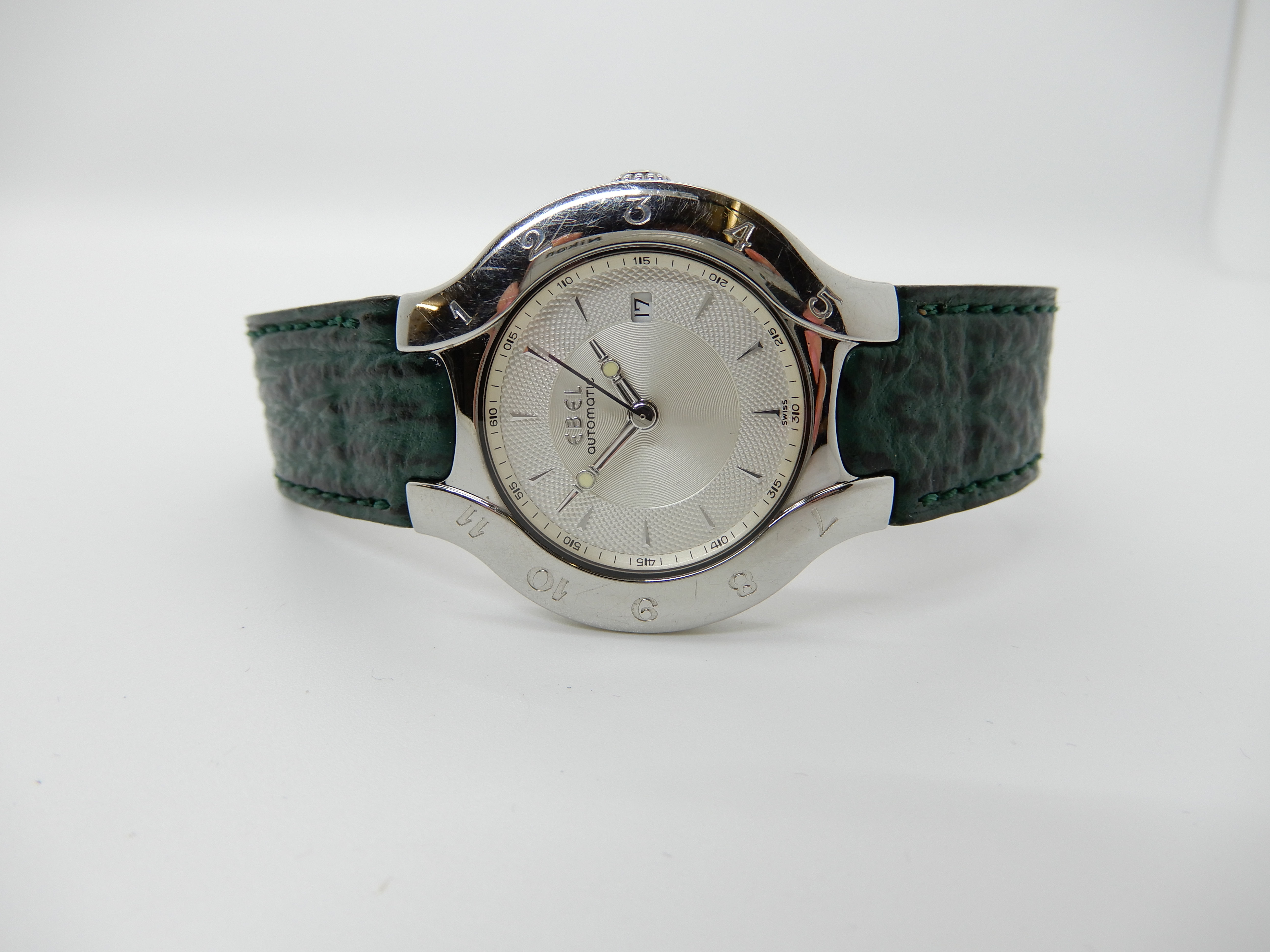 A gents stainless steel Ebel Lichine automatic wristwatch with a green leather strap Numbers stamped