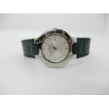 A gents stainless steel Ebel Lichine automatic wristwatch with a green leather strap Numbers stamped