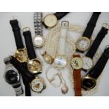 A 9ct gold locket and chain weight 4.2gms, two Mickey Mouse watches, a retro Casio Illuminator watch