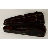 A two piece back violin 35cm with unclear inscription to the interior " Deracy Pere 1870 Paris