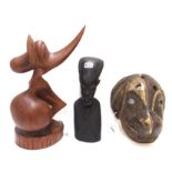 An African wooden animal mask, a carved bust and a sculpture Condition Report: Available upon