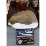 An art glass vase, a pottery bed pan and a enema set Condition Report: Available upon request