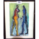 K SINCLAIR Two figures, monogrammed, oil on board, 27 x 15cm Condition Report: Available upon