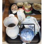 Assorted decorative ceramics including a Rubian Art biscuit barrel, Maling dish, lady artist painted
