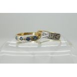 An 18ct vintage diamond accent ring size M1/2, weight 1.9gms, together with a 9ct gold sapphire