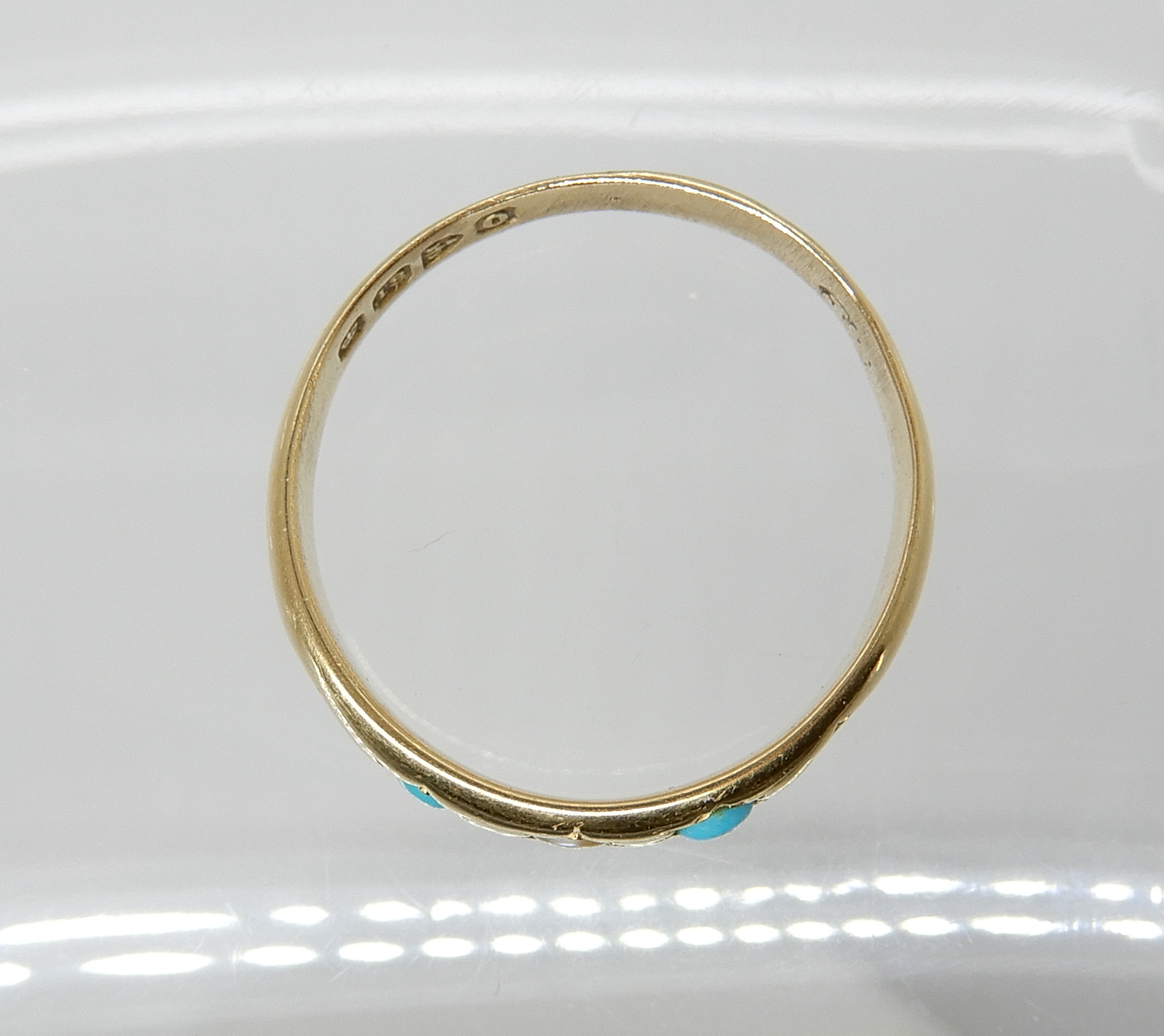 An 18ct gold turquoise and pearl ring, dated Chester 1897, size P1/2, weight 3.6gms Condition - Image 2 of 4