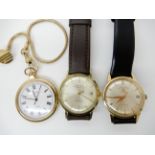 Two gold plated Favre Leuba Daymatic gents wrist watches and a gold plated Sekona pocket watch