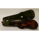 A two piece fronted and backed violin 35.5cm with label to the interior " Francois Barzoni