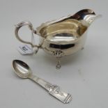 A lot comprising a silver sauceboat, Birmingham 1925 and a Danish silver teaspoon (2), 188gms